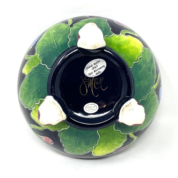 J McCall Footed Trinket Dish Icing on the Cake Embossed Pansies Blue Sky 2004 - Picture 9 of 10